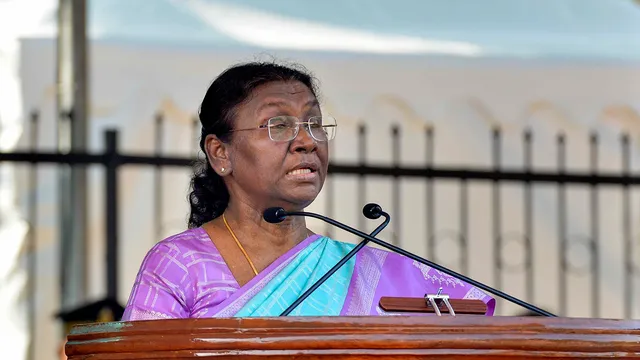 President Droupadi Murmu addresses the cadets during the presentation of the President’s Colour to Armed Forces Medical College, in Pune