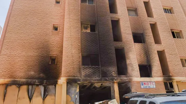 The burnt building where a fire broke out killing at least 41 people, in Mangaf, Kuwait, Wednesday, June 12, 2024.