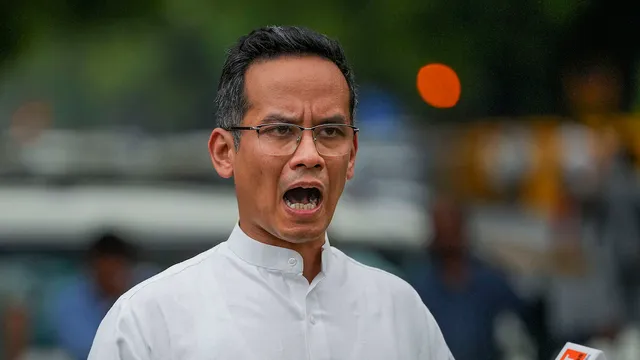 Congress MP Gaurav Gogoi addresses the media after opposition members walked out of the Lok Sabha during Prime Minister's reply to the Motion of No-Confidence, near Parliament complex on Thursday, Aug. 10, 2023