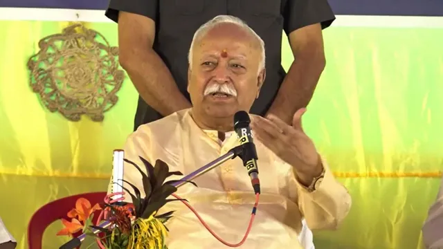 RSS Chief Mohan Bhagwat speaks at a village level workers interaction programme, at Bishunpur in Gumla district of Jharkhand, Thursday, July 18, 2024.