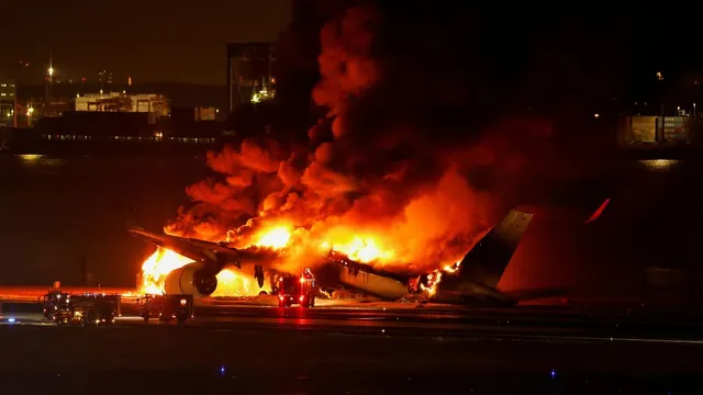 Japan Airlines plane catches fire