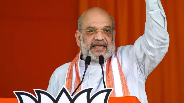 Union Home Minister Amit Shah during a meeting of BJP polling booth workers, ahead of the Lok Sabha elections, in Hyderabad