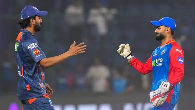 New Delhi: Delhi Capitals captain Rishabh Pant and Lucknow Super Giants captain KL Rahul greet each other after Delhi won the Indian Premier League (IPL) 2024 cricket match against Lucknow Super Giants, in New Delhi, Tuesday, May 14, 2024