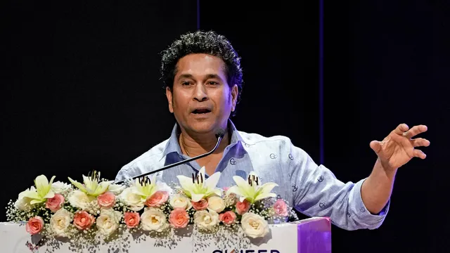 Cricket legend Sachin Tendulkar addresses at an Election Commission of India's programme in New Delhi