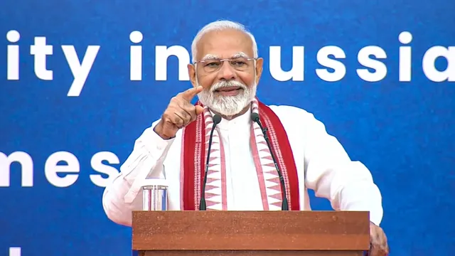 Prime Minister Narendra Modi addresses the Indian community in Russia during a programme, in Moscow, Tuesday, July 9, 2024.