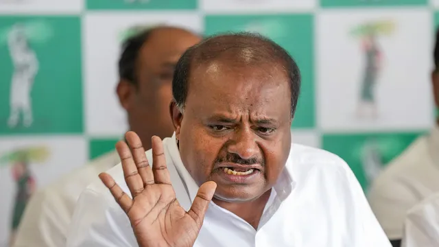 Former Karnataka chief minister and Janata Dal (Secular) leader H D Kumaraswamy addresses a press conference, in Bengaluru