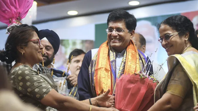 Union Minister of Commerce and Industry Piyush Goyal during celebrations of BJP's victory from Mumbai North seat in the 2024 Lok Sabha elections, in Mumbai, Wednesday, June 12, 2024.