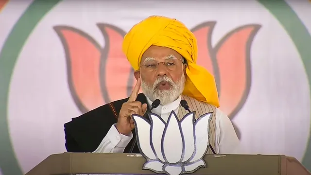 Prime Minister Narendra Modi addresses a public meeting for Lok Sabha elections, in Madha, Tuesday, April 30, 2024