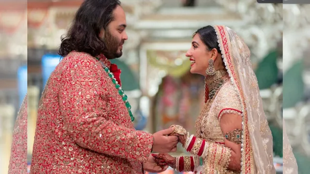 Anant Ambani and Radhika Merchant during their wedding ceremony, in Mumbai, Friday, July 12, 2024