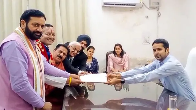 Jindal Steel and Power Chairman and BJP candidate from Kurukshetra constituency Naveen Jindal files his nomination for the Lok Sabha elections