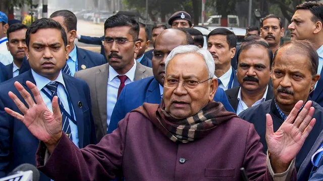 JD(U) chief Nitish Kumar speaks with the media after submitting his resignation as Bihar chief minister to Governor Rajendra Arlekar, outside Raj Bhavan, in Patna