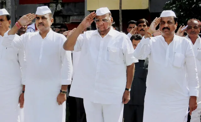 In this Thursday, July 10, 2016, file photo, Nationalist Congress Party (NCP) President Sharad Pawar with party leaders Praful Patel and Sunil Tatkare