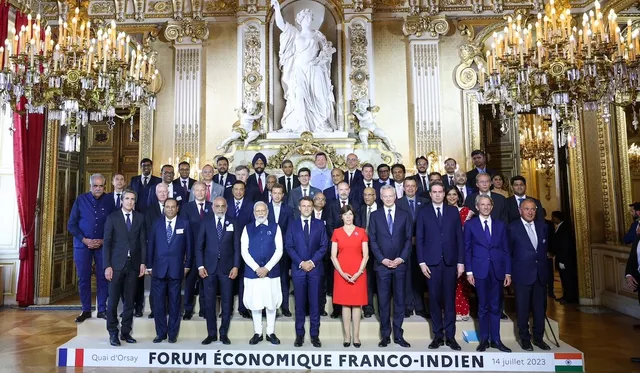 President Emmanue Macron and PM Narendra Modi met top CEOs to discuss ways to diversify business cooperation on July 14