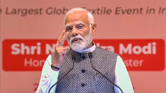 Prime Minister Narendra Modi speaks during the inauguration of Bharat Tex 2024, at Bharat Mandapam, in New Delhi, Monday, Feb. 26, 2024.