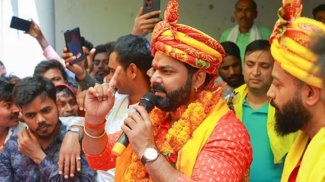 Bhojpuri star and independent candidate from Karakat constituency Pawan Singh during an election campaign for Lok Sabha elections, in Sasaram, Sunday, May 5, 2024