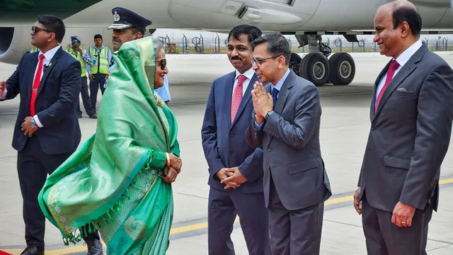 Bangladesh's Prime Minister Sheikh Hasina upon her arrival in New Delhi, Saturday, June 8, 2024