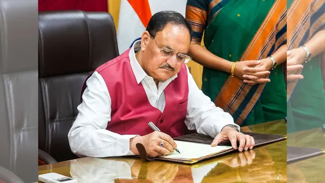 Union Minister J P Nadda takes charge as Minister of Health and Family Welfare, in New Delhi, Tuesday, June 11, 2024.