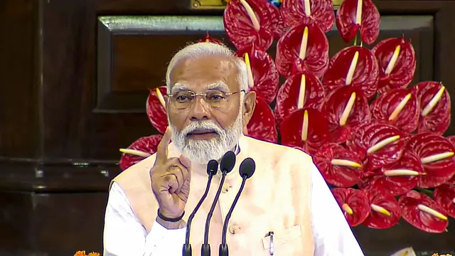 Senior BJP leader Narendra Modi speaks during the NDA parliamentary party meeting at Samvidhan Sadan, in New Delhi, Friday, June 7, 2024