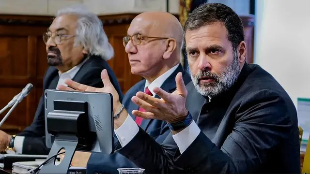 A file photo of Sam Pitroda (extreme left) with Rahul Gandhi in London