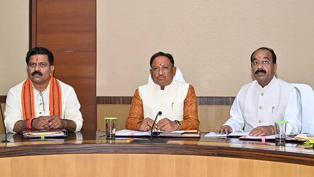 Chhattisgarh Chief Minister Vishnu Deo Sai chairs a cabinet meeeting, at Mahanadi Bhawan in Nava Raipur