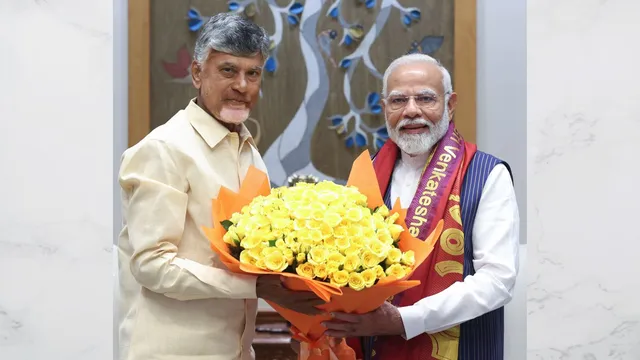 Andhra Pradesh Chief Minister N. Chandrababu Naidu meets Prime Minister Narendra Modi, in New Delhi.