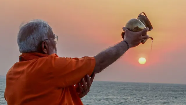 Prime Minister Narendra Modi performs 'Surya Puja' at the Vivekananda Rock Memorial, in Kanniyakumari, Friday, May 31, 2024