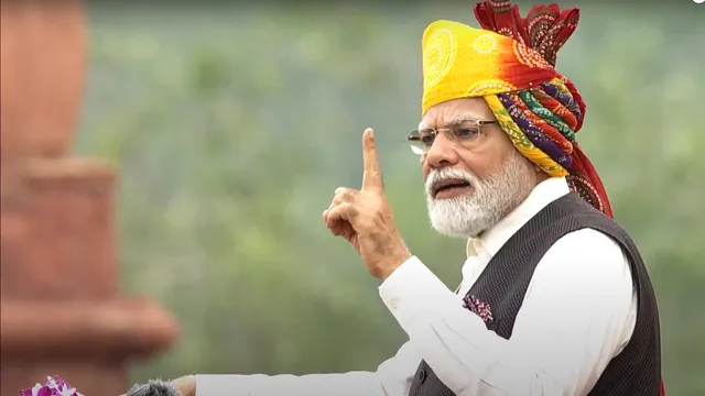 Prime Minister Narendra Modi speaks during his address on the country's 77th Independence Day, in New Delhi, Tuesday, Aug. 15, 2023.