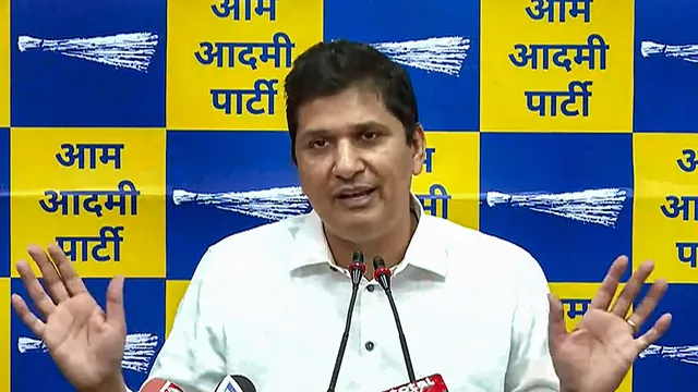 Delhi Minister Saurabh Bhardwaj addresses the media in New Delhi