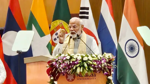 Prime Minister Narendra Modi speaks during the inauguration of Nalanda University, in Nalanda district, Bihar.