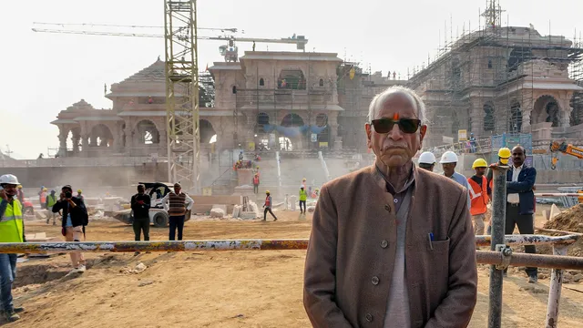 General Secretary of Shri Ram Janambhoomi Trust Champat Rai at the under-construction Shri Ram Janmabhoomi temple during a media tour, in Ayodhya