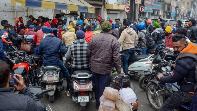 Heavy rush at a petrol pump following nationwide strike of oil tankers over new provisions regarding hit-and-run cases under Bharatiya Nyaya Sanhita