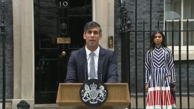 Outgoing British prime minister Rishi Sunak delivering his farewell speech as prime minister after 20 months in office