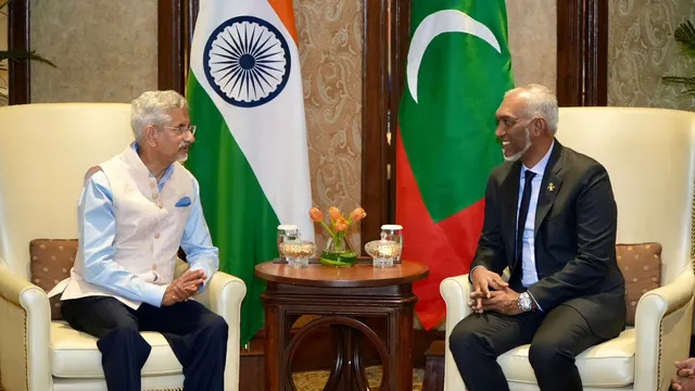 Union Minister S Jaishankar with Maldives President Mohamed Muizzu in New Delhi