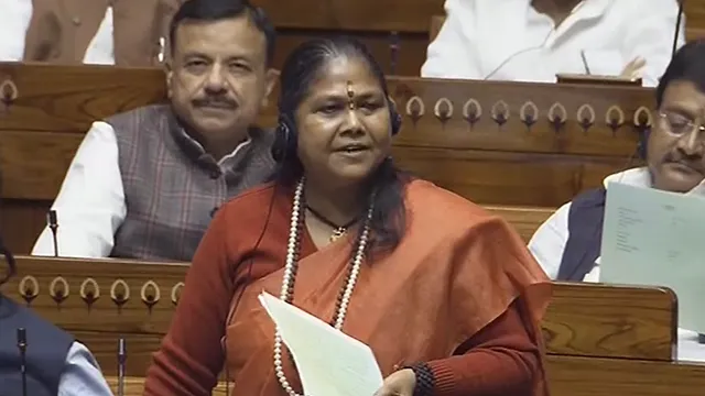 Union MoS for Rural Development Niranjan Jyoti speaks in the Lok Sabha during the Winter session of Parliament, in New Delhi