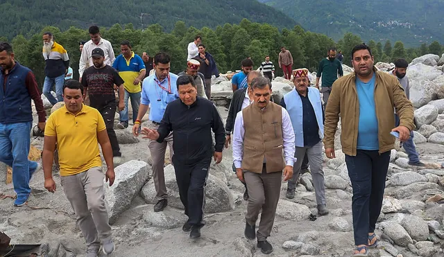 Himachal Pradesh Chief Minister Sukhvinder Singh Sukhu visits flood-affected areas, in Manali, Wednesday, July 12