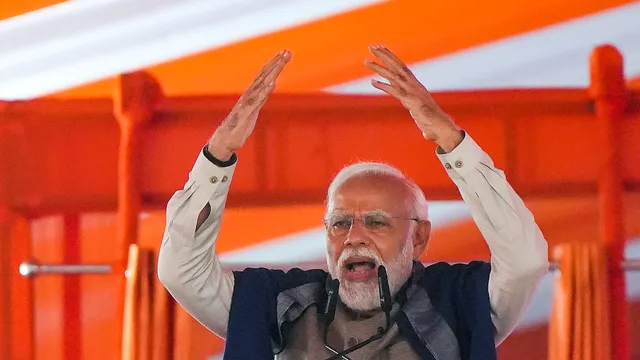 Narendra Modi addresses a public meeting, in Ayodhya, Saturday, Dec. 30, 2023.