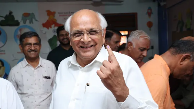 Gujarat Chief Minister Bhupendra Patel cast his vote for the Lok Sabha elections at a polling booth in Ahmedabad