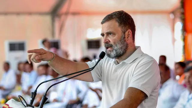 Congress leader Rahul Gandhi addresses a rally for Lok Sabha polls, in Kendrapara, Odisha, Sunday, April 28, 2024