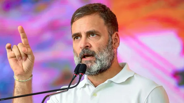 Congress leader Rahul Gandhi addresses a rally for Lok Sabha polls, in Kendrapara, Odisha, Sunday, April 28, 2024