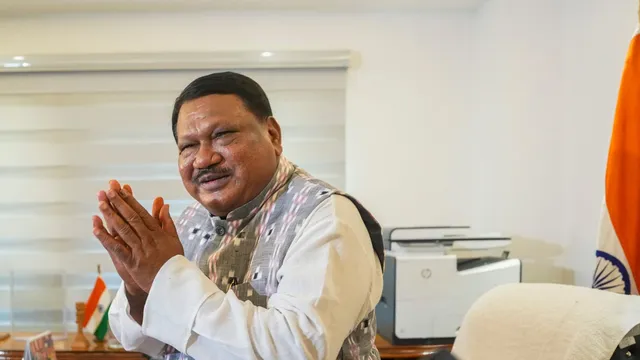 Union Minister for Tribal Affairs Jual Oram takes charge of the office, in New Delhi, Friday, June 14, 2024.