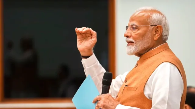 Prime Minister-designate Narendra Modi with NDA leaders during an interaction over tea, in New Delhi, Sunday, June 9, 2024.