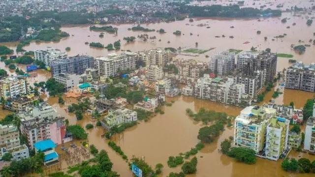 Flooded area due to overflow of Panchganga river during in Kolhapur