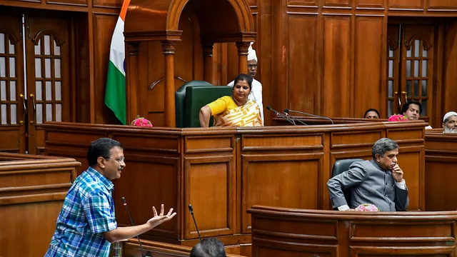 Delhi Chief Minister Arvind Kejriwal speaks during a session of the Delhi Legislative Assembly, in New Delhi