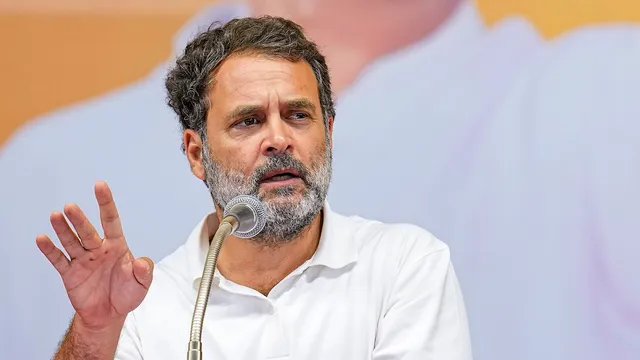 Rahul Gandhi addresses a public meeting, ahead of the Lok Sabha elections, in Coimbatore, Friday, April 12, 2024.