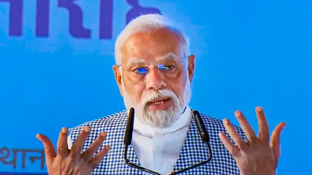 Prime Minister Narendra Modi speaks at the launch of projects aimed at augmenting health infra, boosting connectivity and supporting education sector in Rajasthan