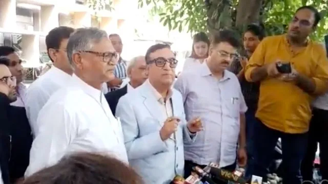 Ajay Maken addressing media outside High Court in Chandigarh
