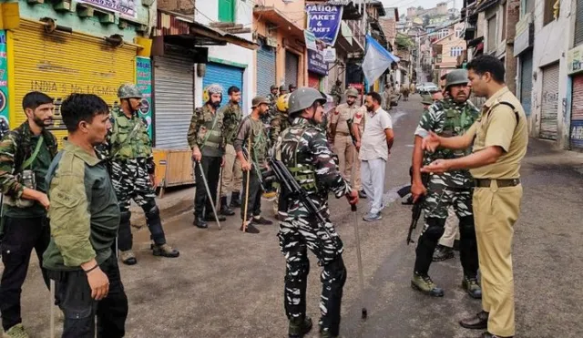 Security forces on patrolling duty at Bhaderwah, in Kashmir