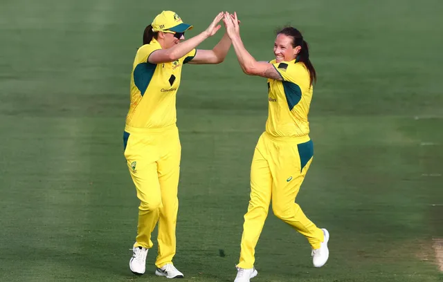 Megan Schutt celebrates a wicket