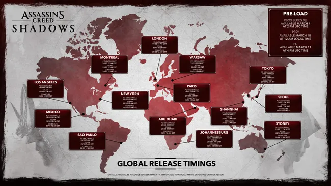 assassin's creed shadows release timings