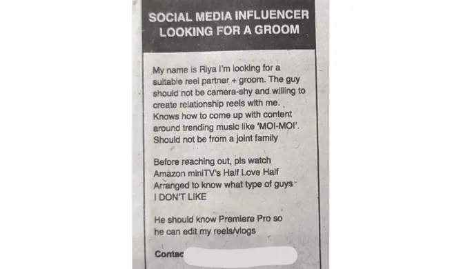 Influencer Looks For 'Reel Partner' In Matrimonial Ad; Internet Reacts
